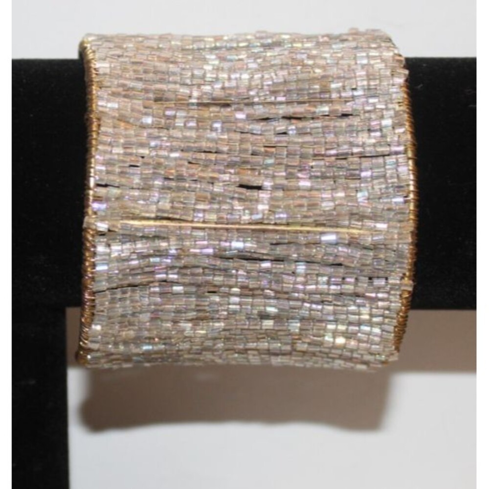 Vintage Wire Wrapped Cuff Bracelet With Irridescent Seed Beads